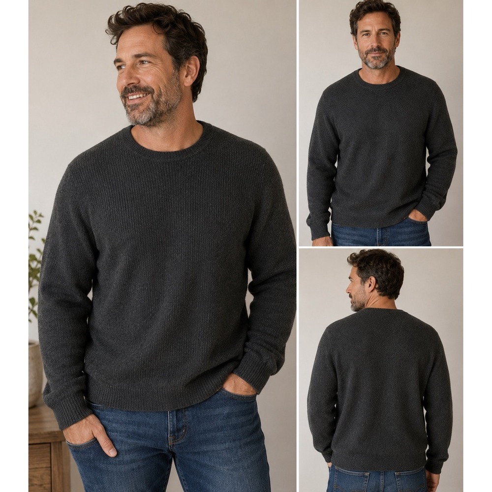Joseph Abboud Mens XXL Charcoal Gray Merino Wool Cotton Ribbed Crewneck Sweater